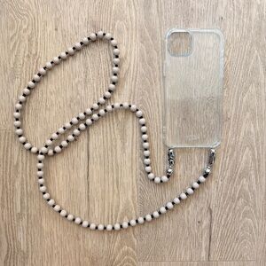 Ossa Clear Phone Case with Cement color Beaded Strap fits iPhone 14 Plus